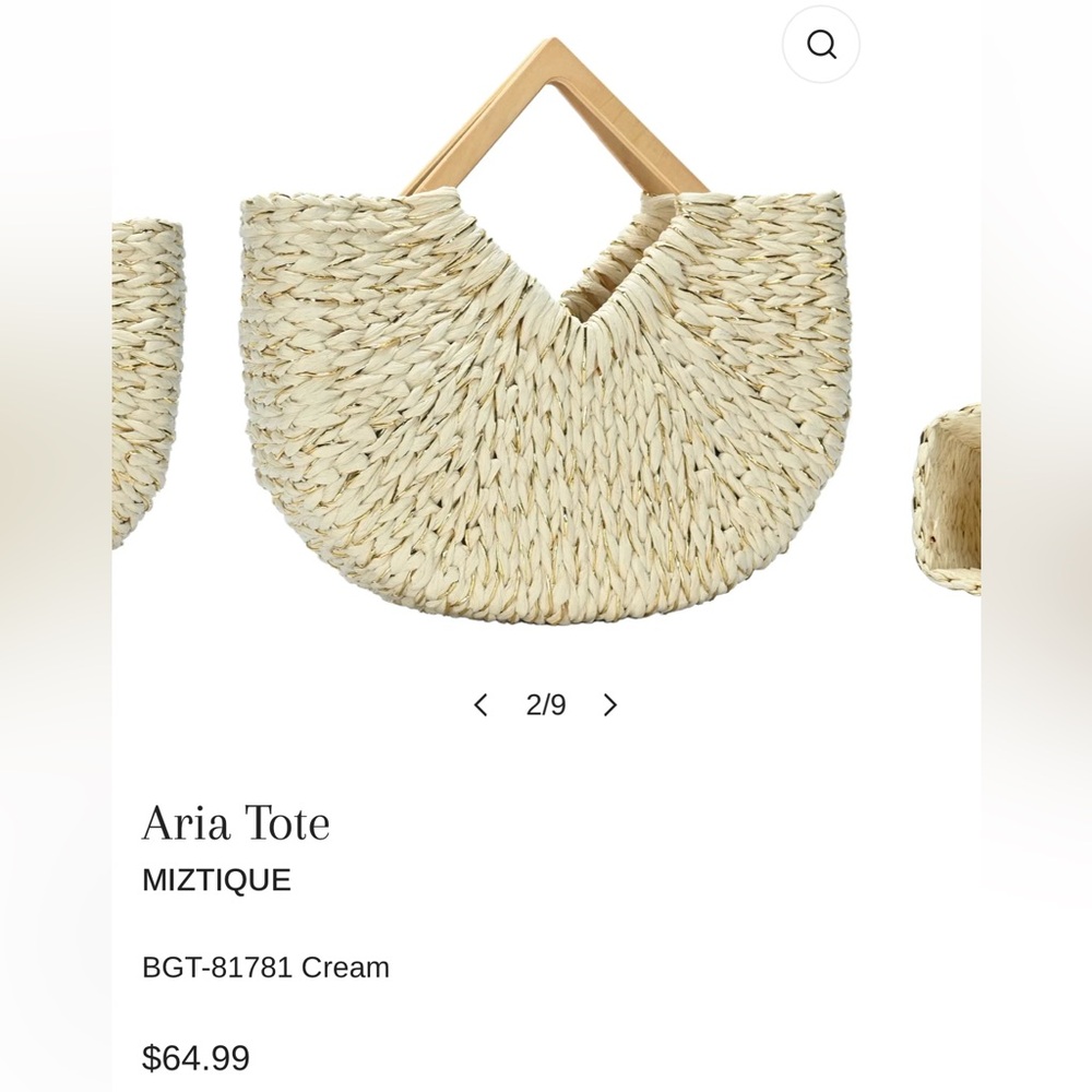 Aria Straw Tote with Wooden Handles - Natural Cream